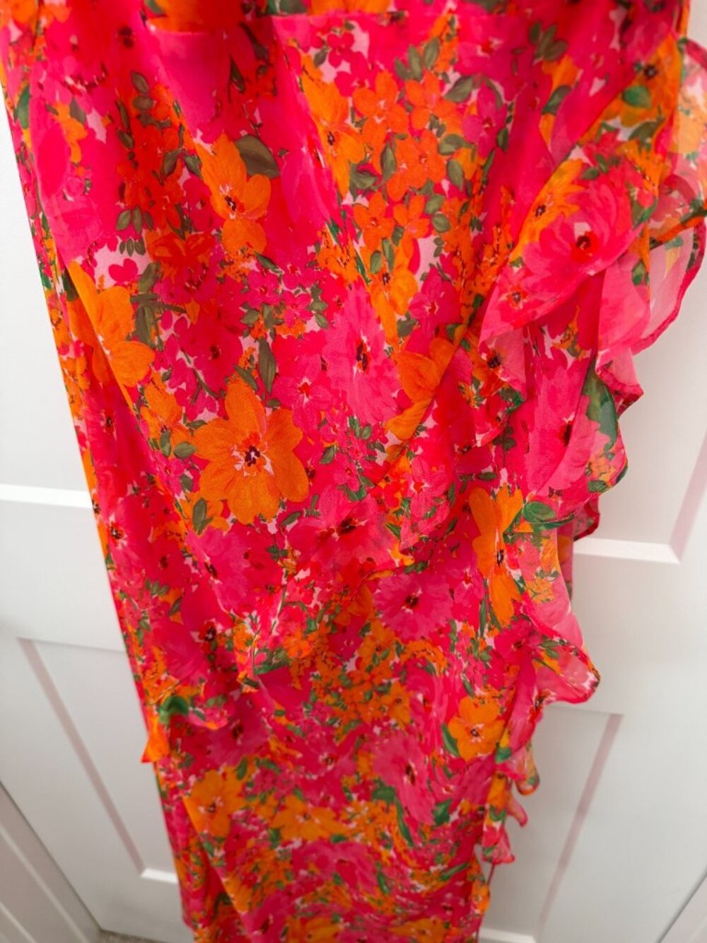 Rumored Just Like Heaven Wrap Ruffle Chiffon Y2K Maxi Dress Pink Sz M NWT - Picture 6 of 10